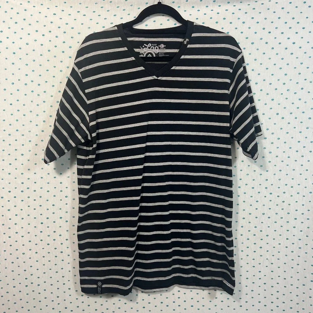 LRG Men's Black & Gray Striped V-Neck Short Sleeve T-Shirt - Picture 1 of 3